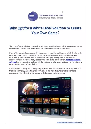 Why Opt for a White Label Solution to Create Your Own Game