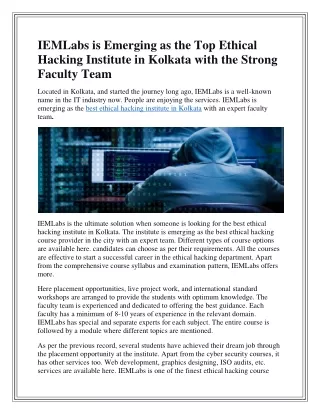 IEMLabs is Emerging as the Top Ethical Hacking Institute in Kolkata with the Strong Faculty Team