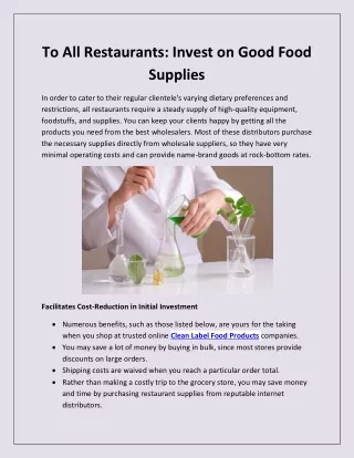 To All Restaurants Invest on Good Food Supplies