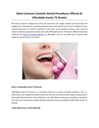 Most Common Cosmetic Dental Procedures Offered At Affordable Austin TX Dentist