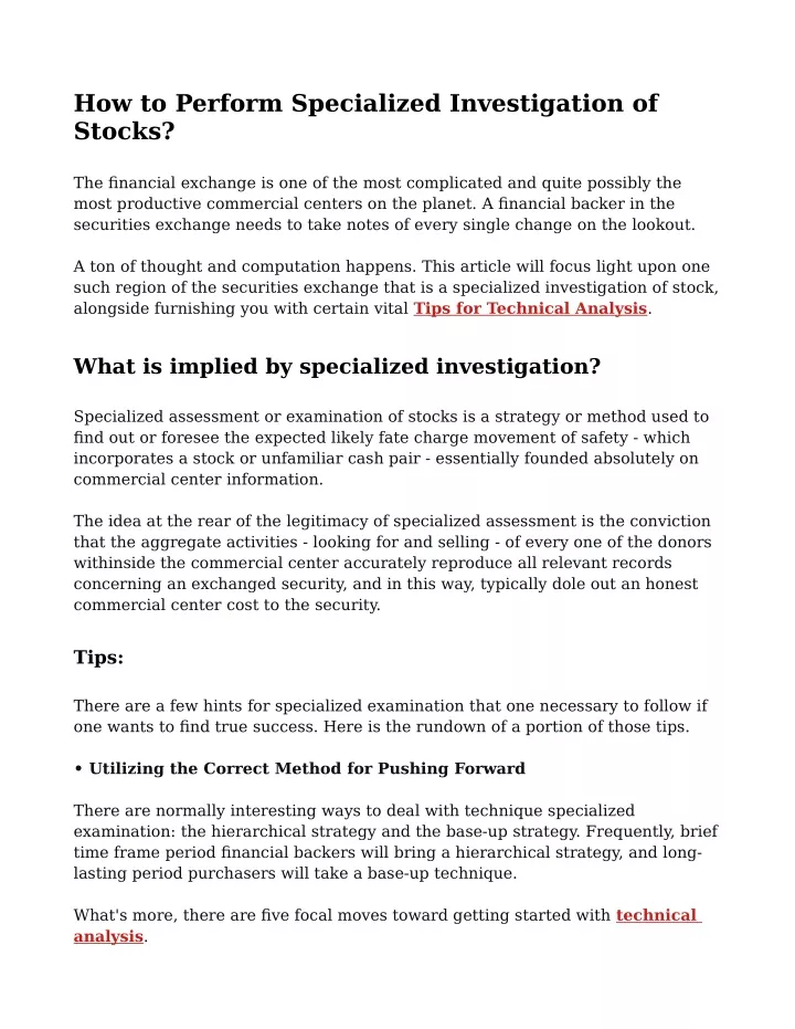 how to perform specialized investigation of stocks