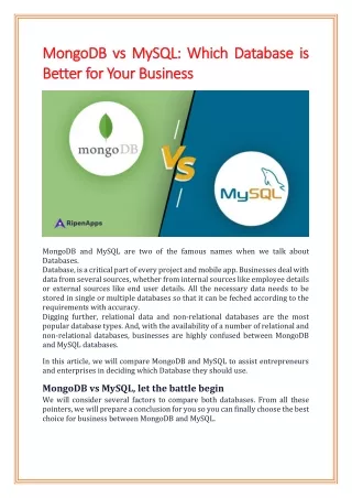 mongodb vs mysql which database is mongodb