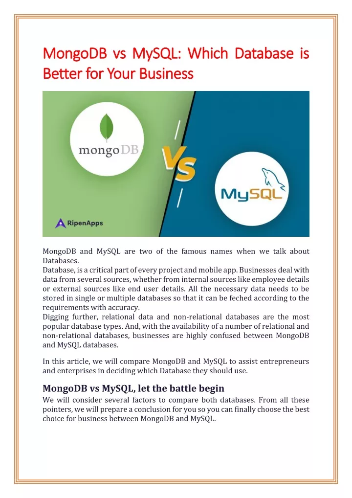 mongodb vs mysql which database is mongodb