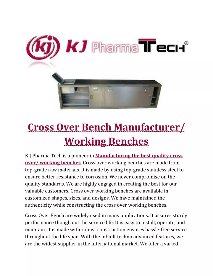 cross over bench manufacturer working benches