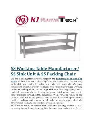 ss working table manufacturer ss sink unit