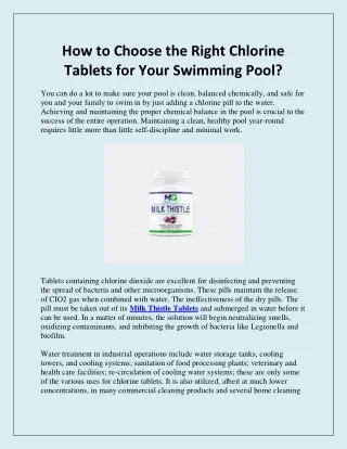 How to Choose the Right Chlorine Tablets for Your Swimming Pool