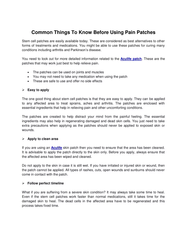 common things to know before using pain patches