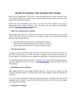 benefits of using stem cells activation patch