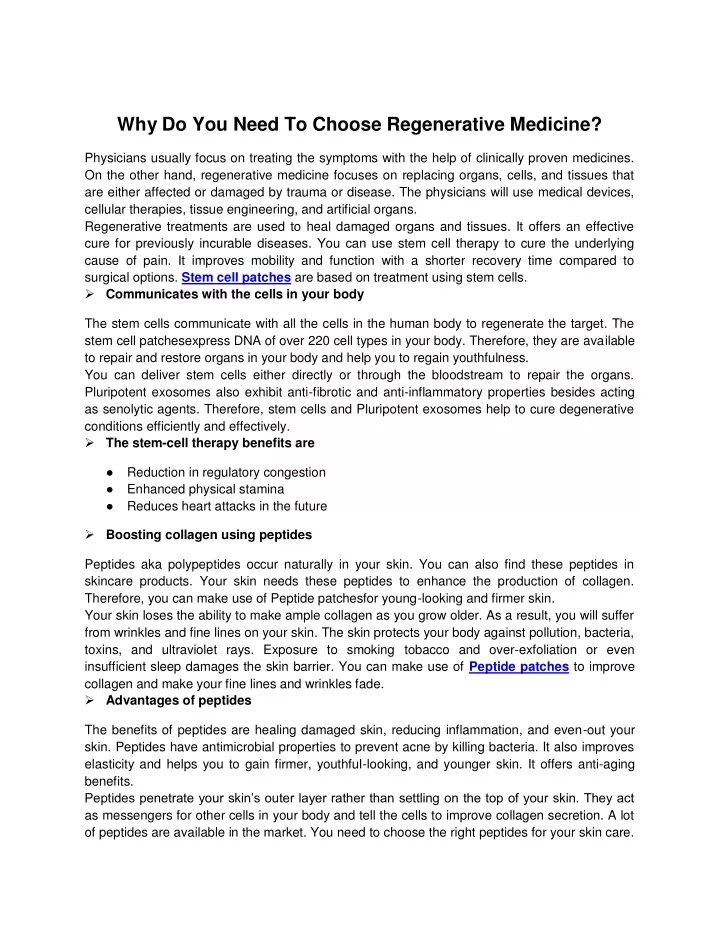 why do you need to choose regenerative medicine