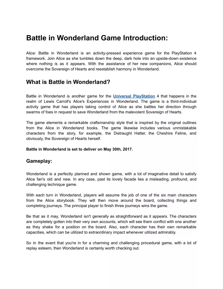 battle in wonderland game introduction