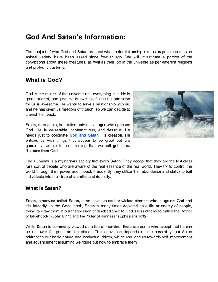 god and satan s information