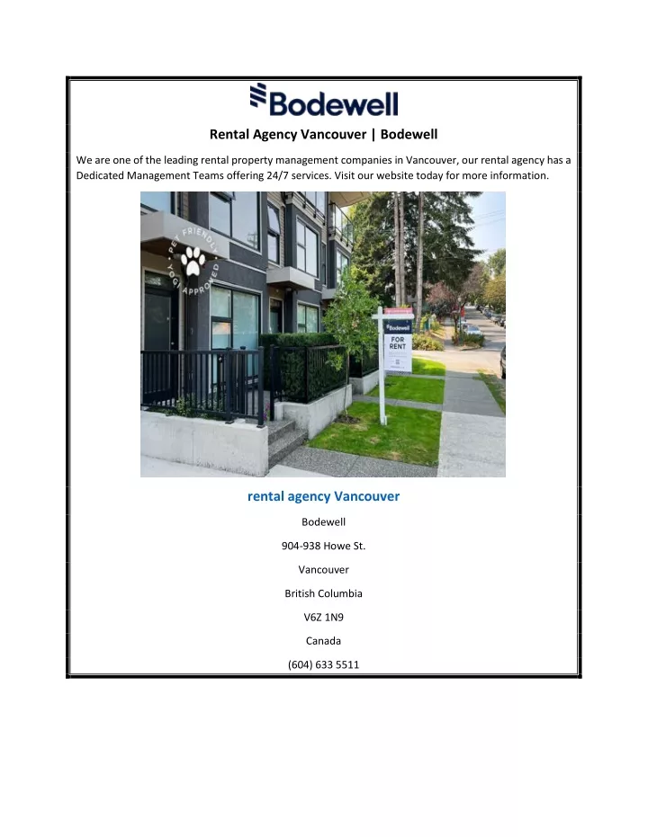 rental agency vancouver bodewell