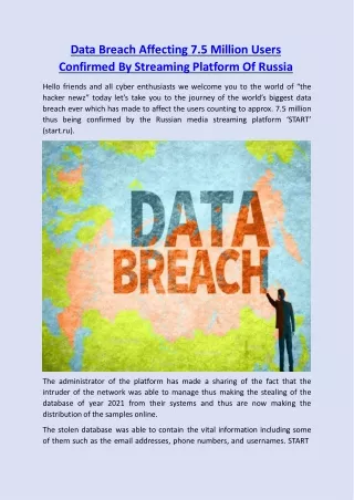 Data Breach Affecting 7.5 Million Users Confirmed By Streaming Platform Of Russi