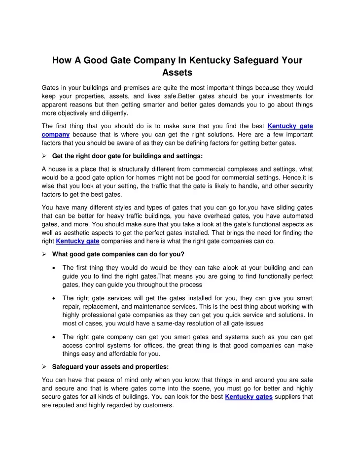 how a good gate company in kentucky safeguard