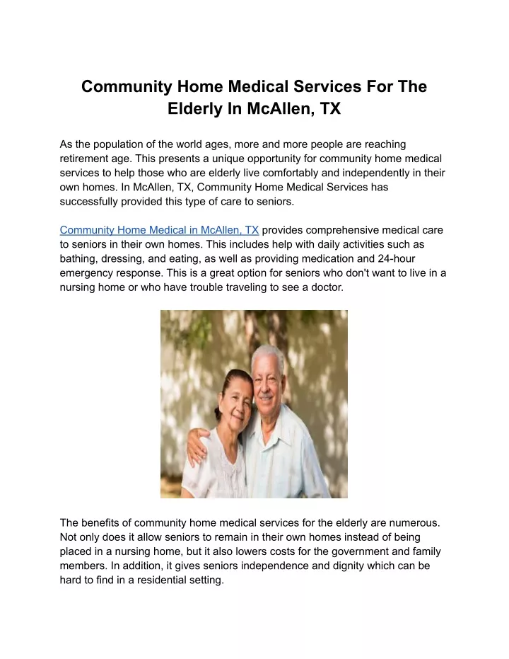 community home medical services for the elderly