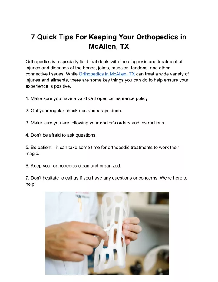 7 quick tips for keeping your orthopedics