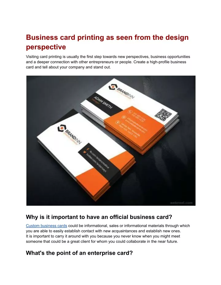business card printing as seen from the design