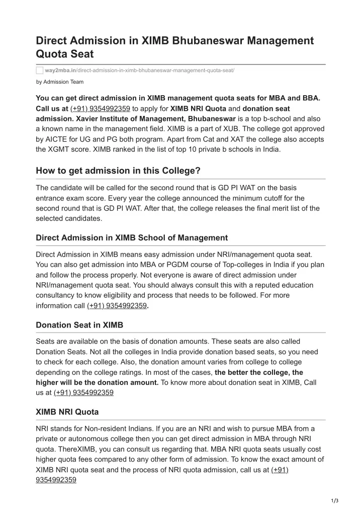 direct admission in ximb bhubaneswar management