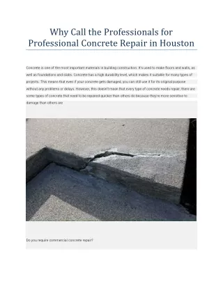 Why Call the Professionals for Professional Concrete Repair in Houston