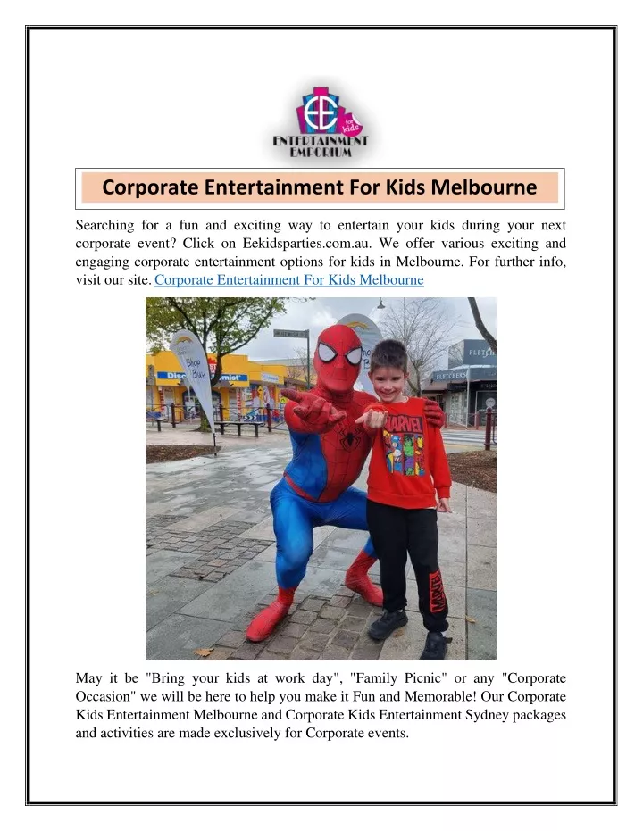 corporate entertainment for kids melbourne