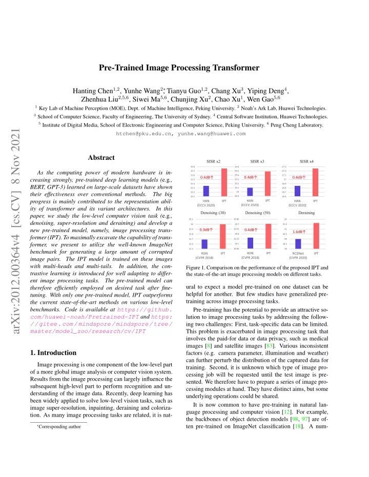 pre trained image processing transformer