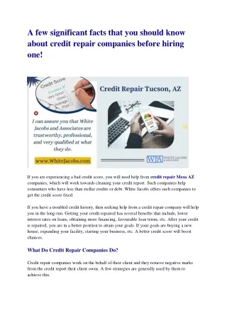 A few significant facts that you should know about credit repair companies before hiring one