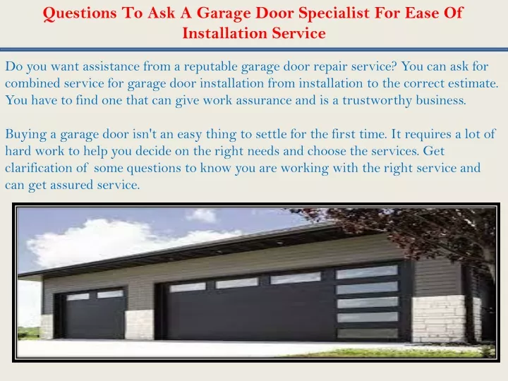 questions to ask a garage door specialist