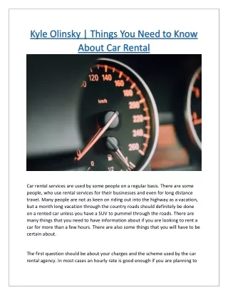 Kyle Olinsky | Things You Need to Know About Car Rental