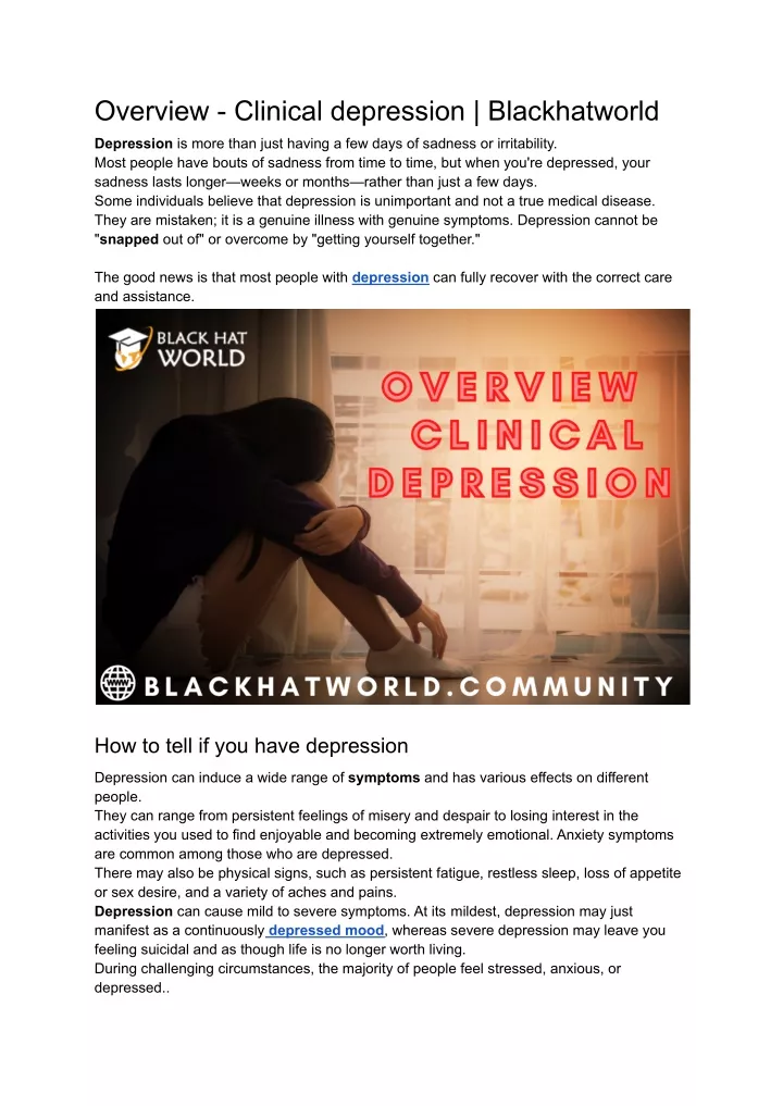 overview clinical depression blackhatworld