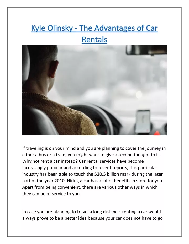 kyle olinsky the advantages of car rentals