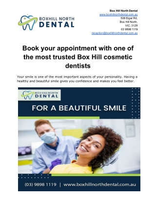 Book your appointment with one of the most trusted Box Hill cosmetic dentists