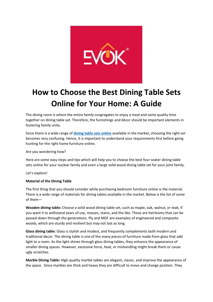 how to choose the best dining table sets online
