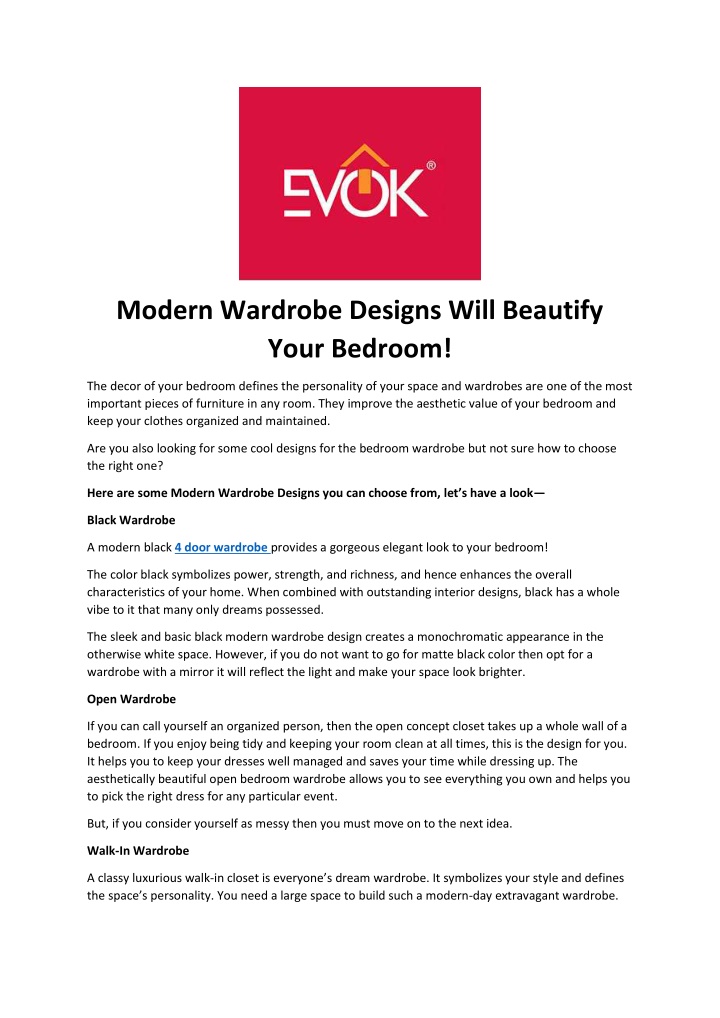 PPT - Modern Wardrobe Designs Will Beautify Your Bedroom PowerPoint ...