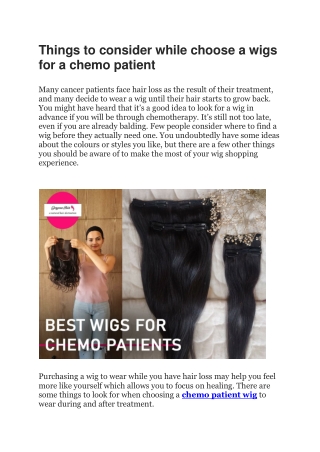 Things to consider while choose a wigs for a chemo patient