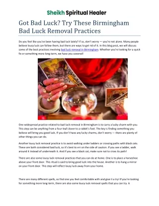 Got Bad Luck Try These Birmingham Bad Luck Removal Practices