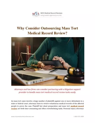 Why Consider Outsourcing Mass Tort Medical Record Review