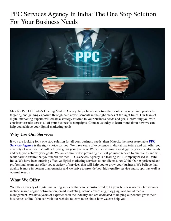 ppc services agency in india the one stop