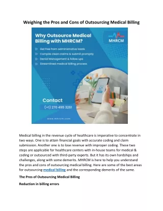 Weighing the Pros & Cons of Outsourcing Medical Billing