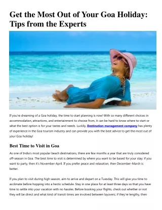Get the Most Out of Your Goa Holiday: Tips from the Experts
