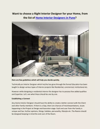 Want to choose a Right Interior Designer for your Home, from the list of Home Interior Designers in Pune