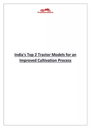 India's Top 2 Tractor Models for an Improved Cultivation Process