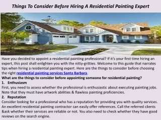 Things To Consider Before Hiring A Residential Painting Expert