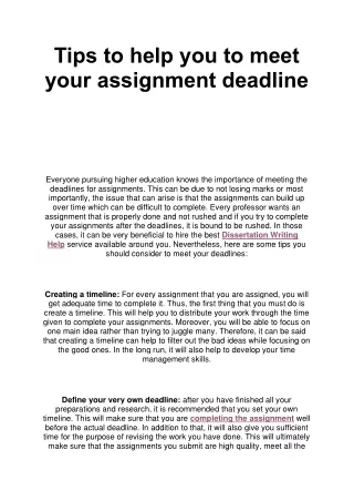 tips to help you to meet your assignment deadline
