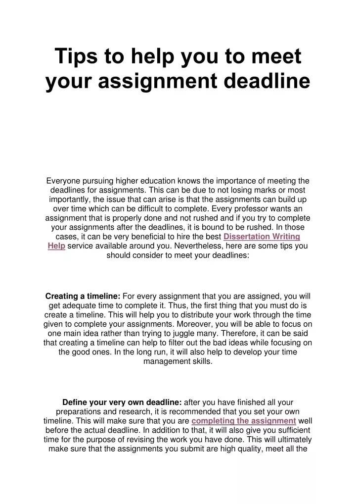 tips to help you to meet your assignment deadline