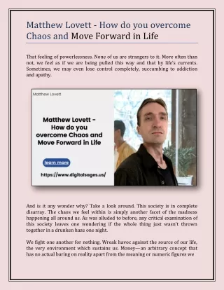 Matthew Lovett - How do you overcome Chaos and Move Forward in Life