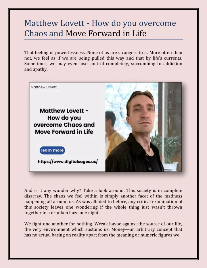 matthew lovett how do you overcome chaos and move