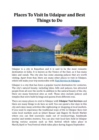 Places To Visit In Udaipur and Best Things to Do