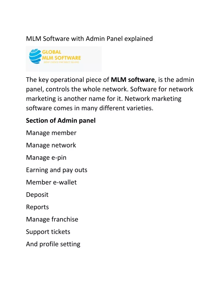 mlm software with admin panel explained