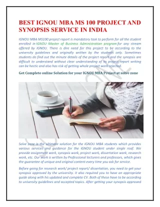 BEST IGNOU MBA MS 100 PROJECT AND SYNOPSIS SERVICE IN INDIA