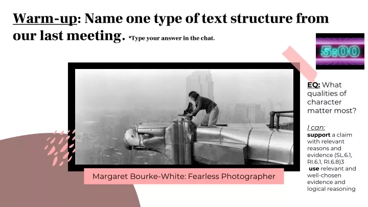 warm up name one type of text structure from our last meeting type your answer in the chat